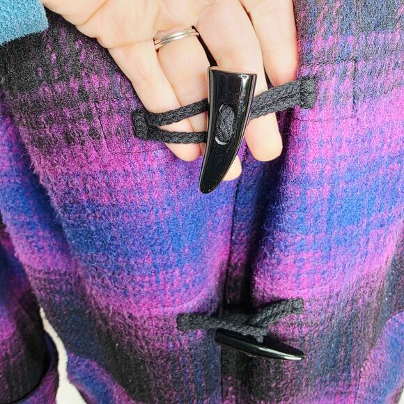 Coldwater Creek Purple & Black Plaid Toggle Button Wool Blend  Jacket Size 14 - Picture 9 of 16